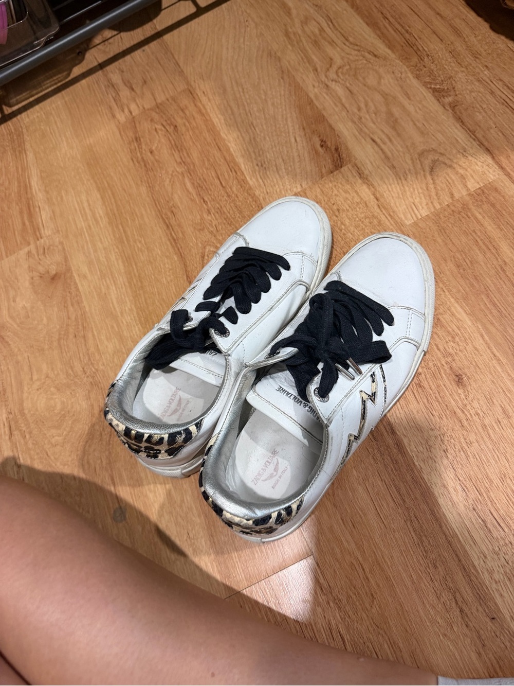 Zadig & Voltaire White Sneakers with Black Laces and Leopard Heel
